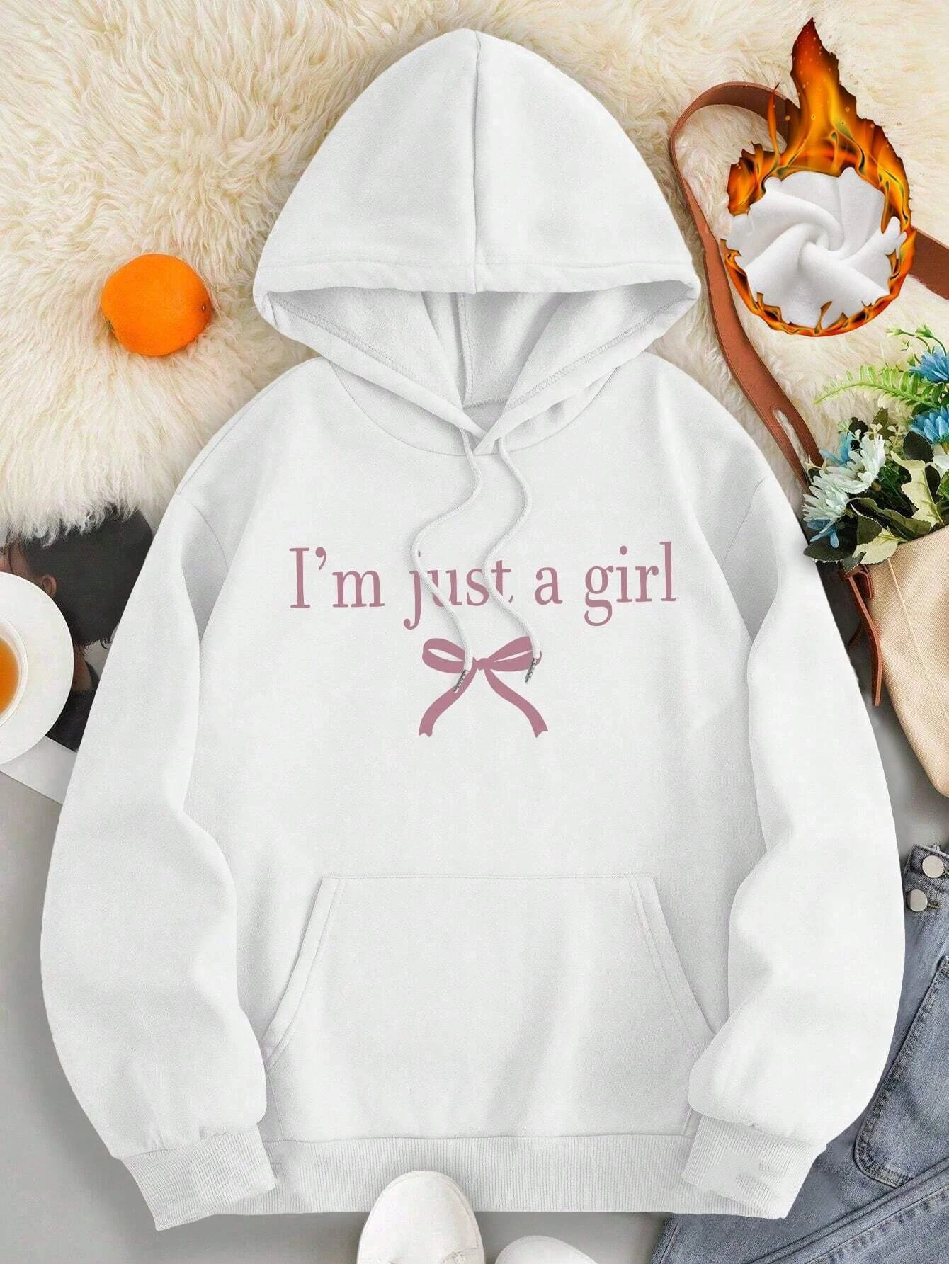 Sweat à Capuche Femme 'I'm Just A Girl' - Coupe Ample, Style Y2K Vintage, Motif Graphique Décontracté