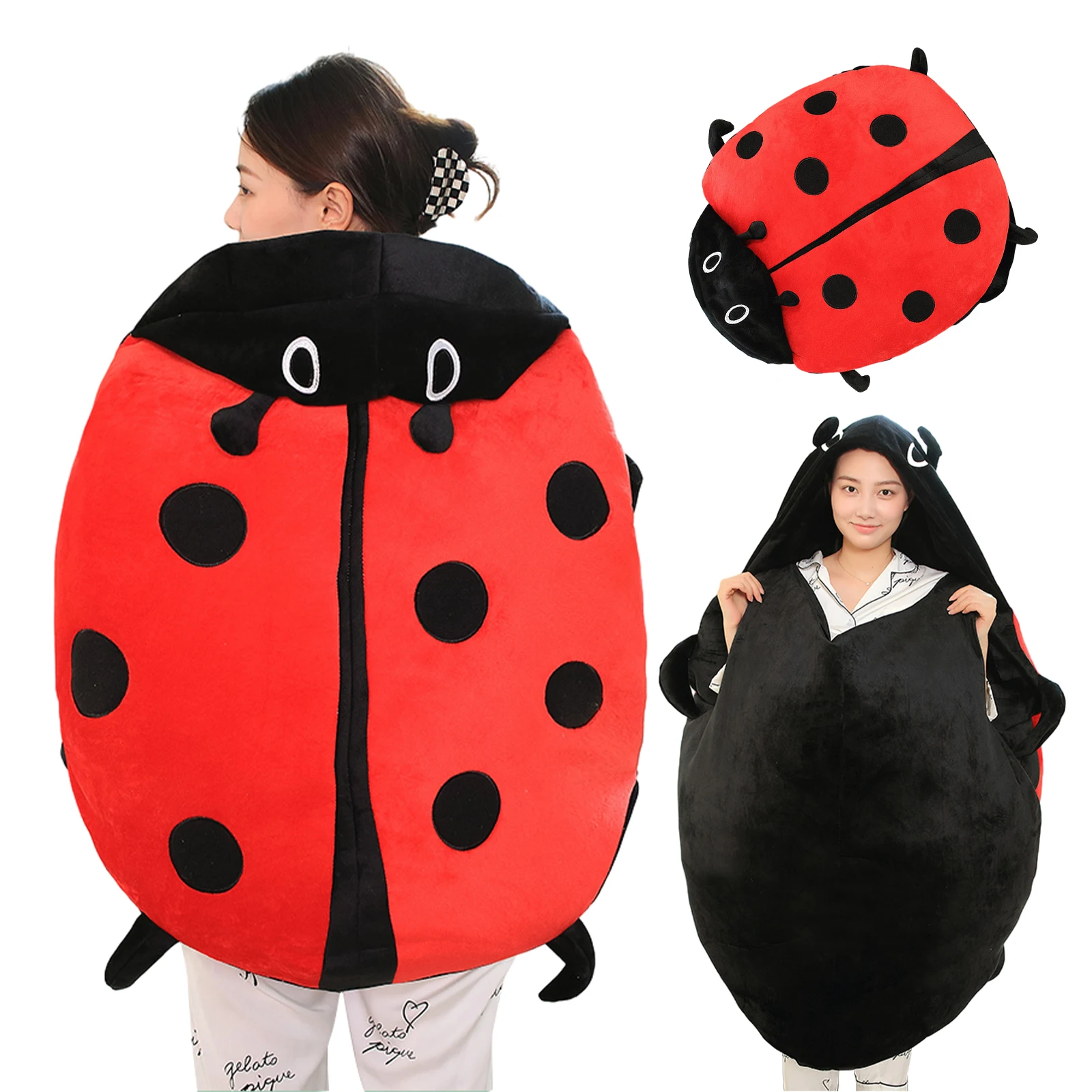 Wearable Ladybug Pillow Cute Warm Sleeping Wearable Plush Removable Oversized 60cm/23in Giant Wearable Ladybug Pillow for Childr