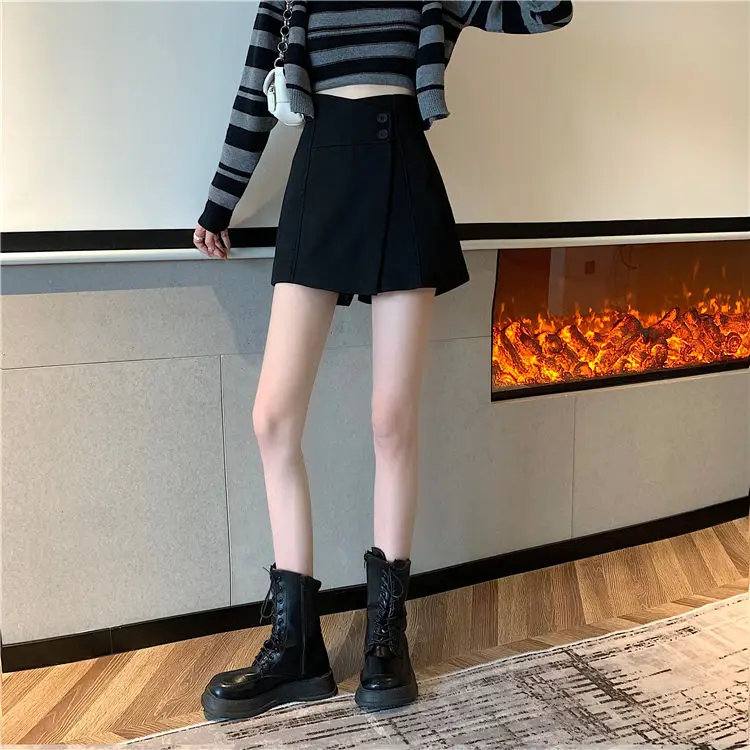 plus size clothing Women 2022 Autumn Winter New High Waist Wide Leg Shorts Female Solid Color Suit Shorts Skirts Ladies Casual A-line Shorts X87 outfits for women