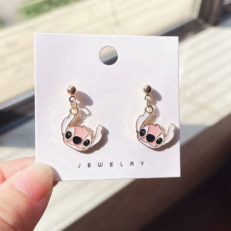 

Cute Girl Stitch Earrings Disney Cartoon Lilo and Stitch Earrings Girls Student Accessories Stich One Piece Silver Party Jewelry