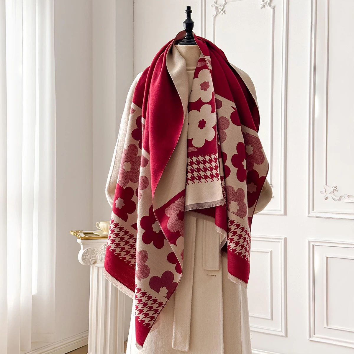 2025 New Elegant Ladies' Pashmina Jacquard Cashmere Scarf Winter Thick Warmth Two-Sided Shawl Coldproof Windproof Blanket Scarf