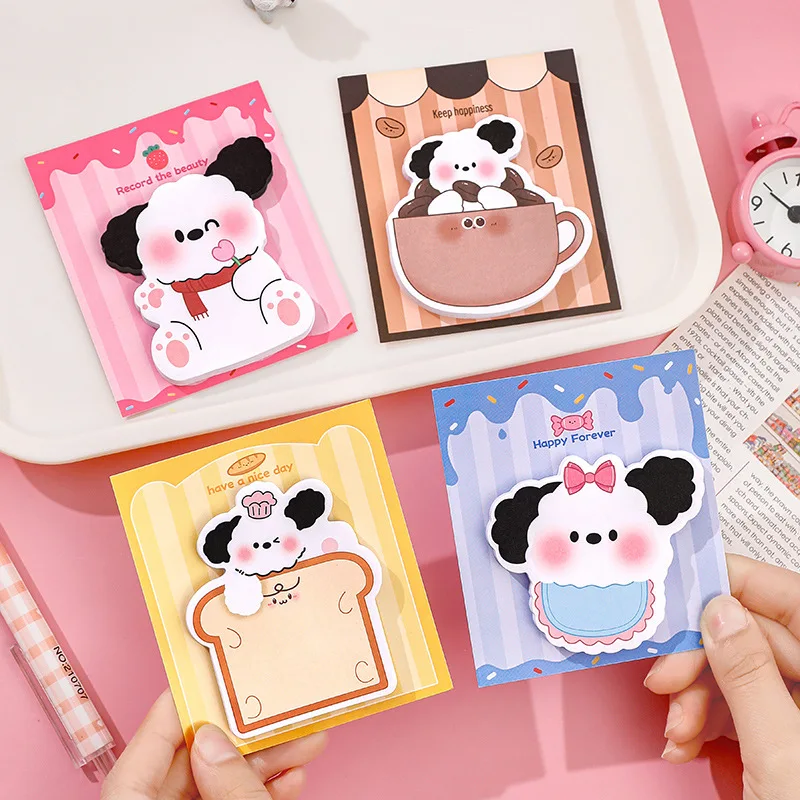 4 개/몫 Kawaii 강아지 강아지 메모 패드 N 번 스티커 메모 귀여운 편지지 Escolar Papelaria 학교 공급 북마크 라벨