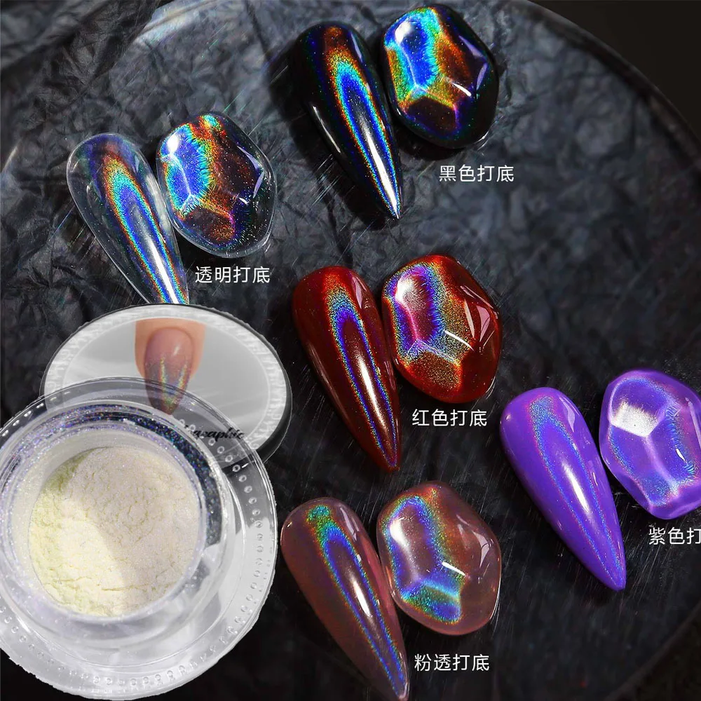 

Net 0.3g Clear Universal Laser Nail Glitter White Chrome Pigment Rubbing on Nails Holographic Nail Powder Shiny Glitters Dust ##