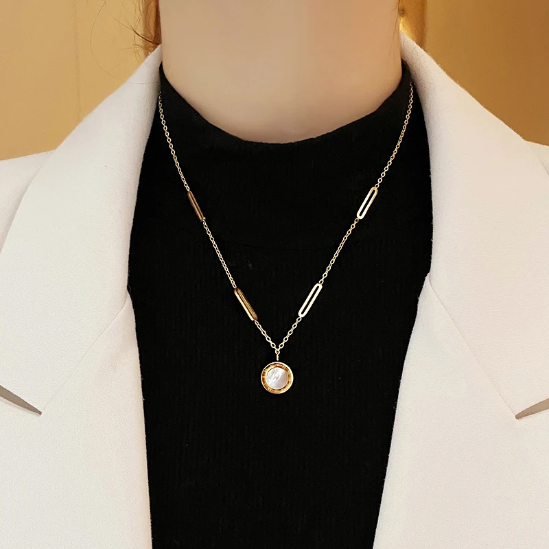 Classic Fashion Stainless Steel Roman Digital Wafer Pendant Necklace 2022 Fashion Jewelry Christmas Party Women's Sexy Necklace - Image 3
