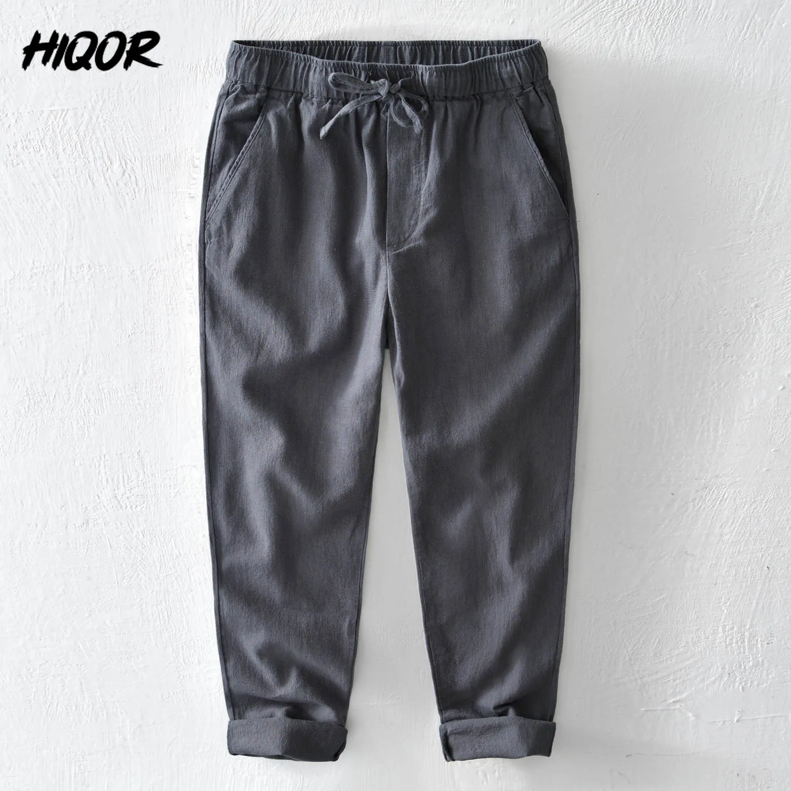 HIQOR-Pantalon baggy en lin pour homme, style décontracté, respirant, survêtement, été 2024