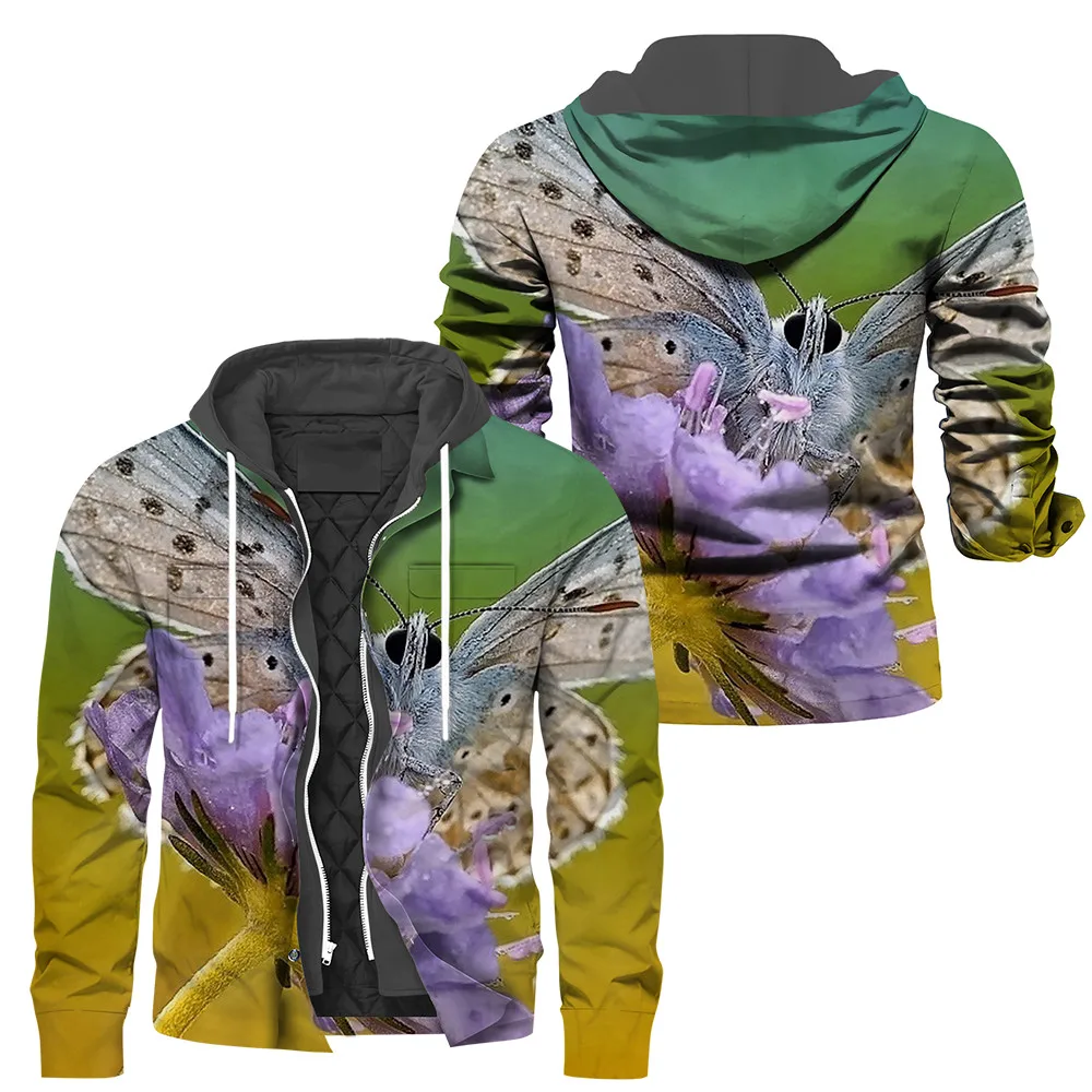 

HX Fashion Animal Jacket Flower Butterfly 3D All Over Printed Zip Hoodies Cotton Padded Thickened Coats Men Women Clothing