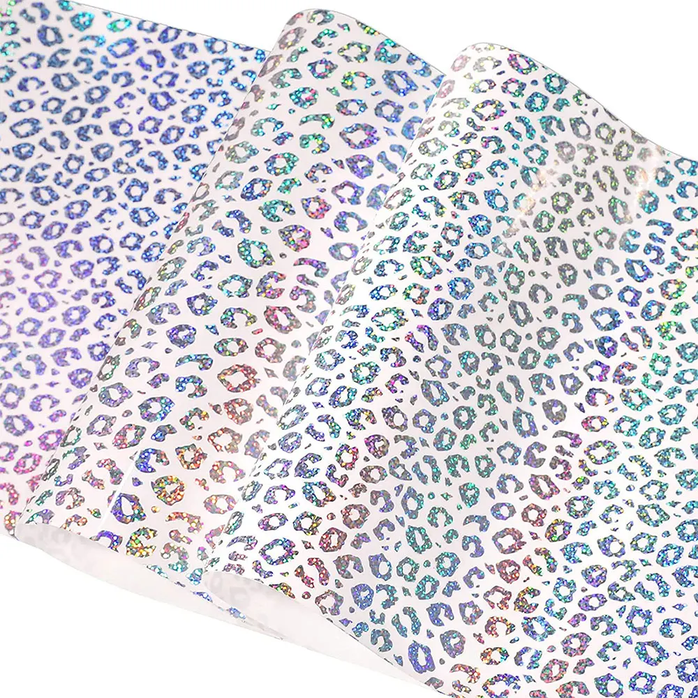 4Pcs 12x10in Bundle Holographic/Rainbow Leopard Adhesive Carft Vinyl Sheets Cut Film DIY Handmade Festival Birthday Card Gift