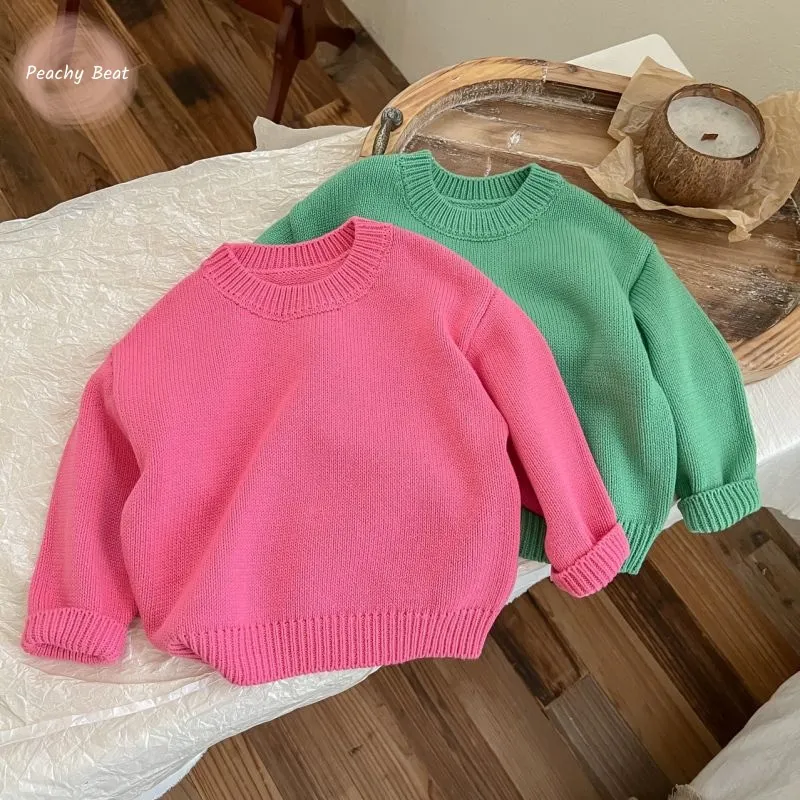 

Fashion Boy Girl Princess Cotton Sweater Solid Color Spring Autumn Winter Child Knitted Pullover Long Sleeve Baby Clothes 1-10Y