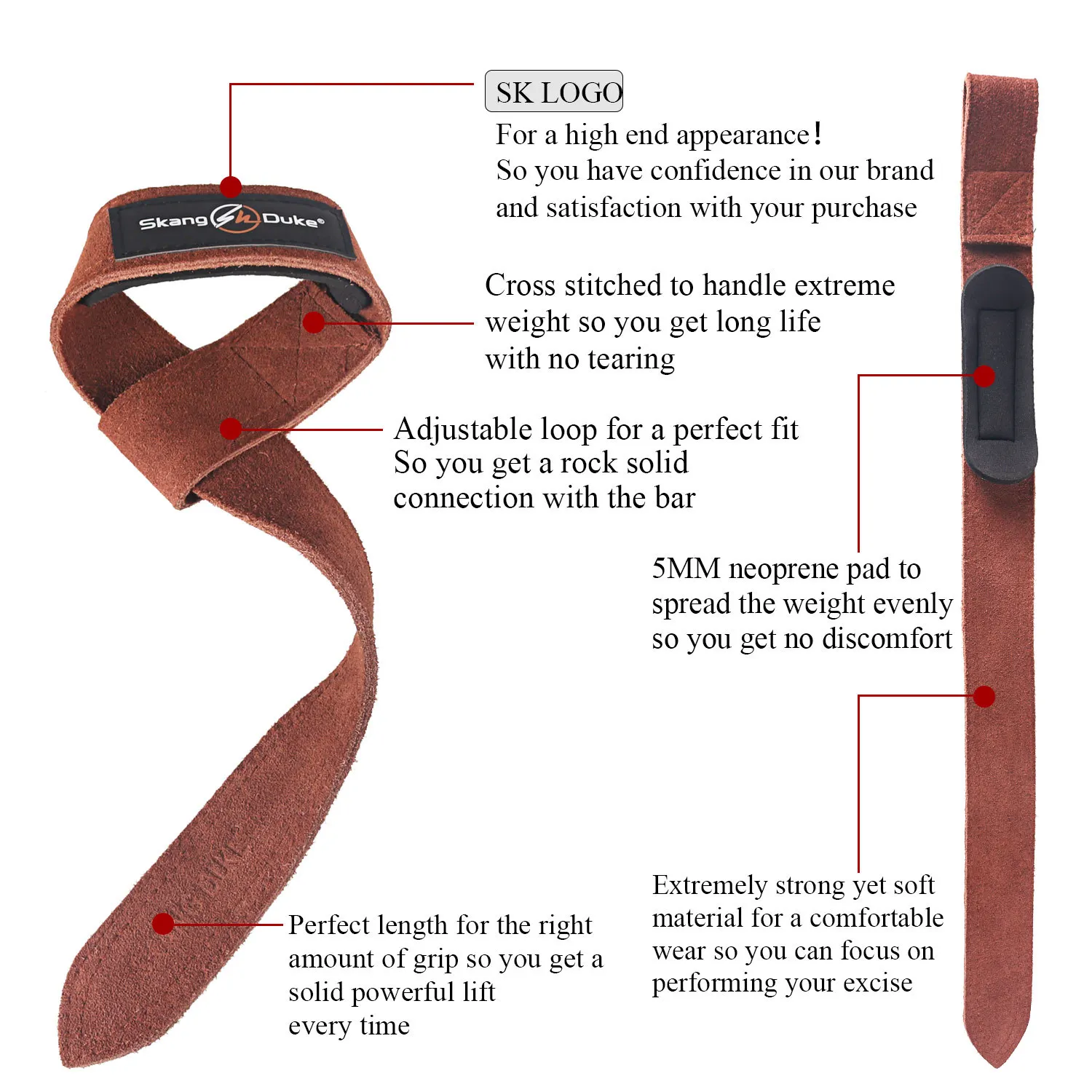 Leather Weightlifting Wrist Strap with Neoprene Cushioned Wrist Padded for Deadlifts Powerlifting Bodybuilding Strength Training 3