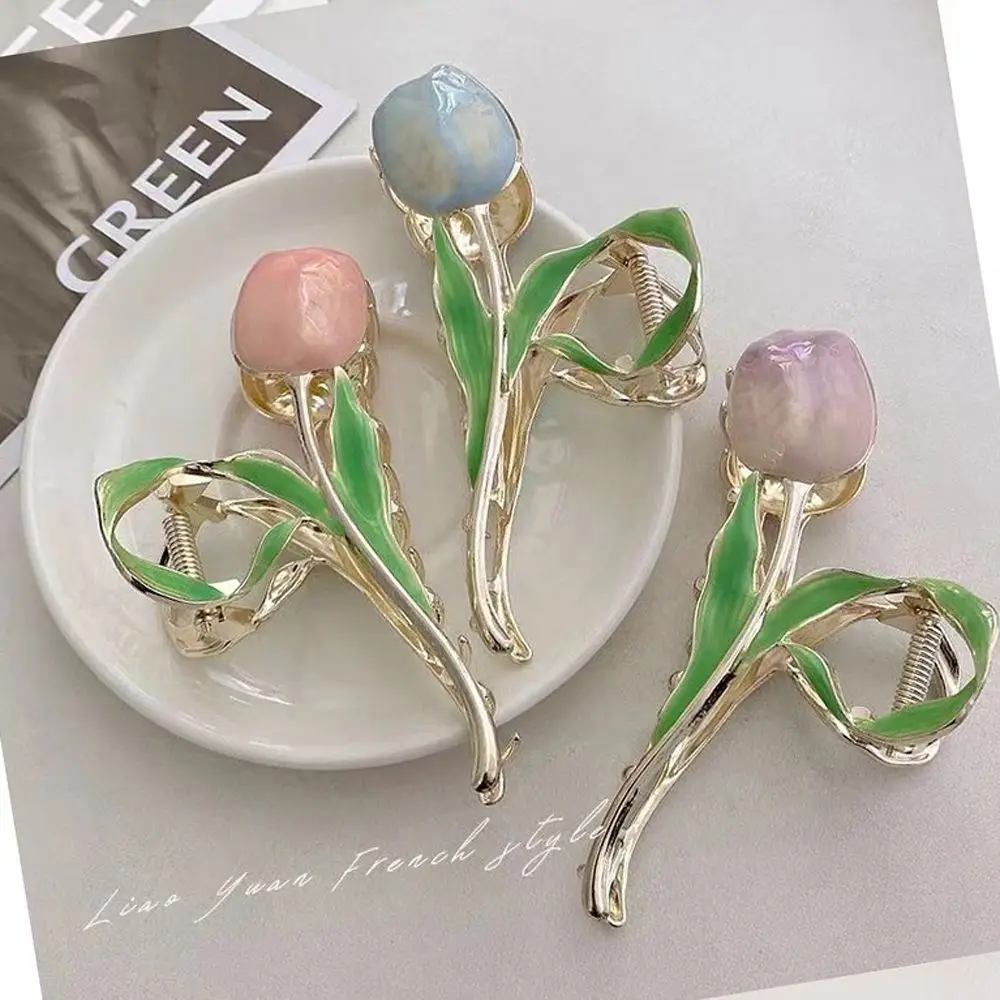 

Trendy Sweet Flower Fairy Elegant Summer Headwear Tulip Shark Clip Female Hair Claw Korean Style Hair Crab Clip