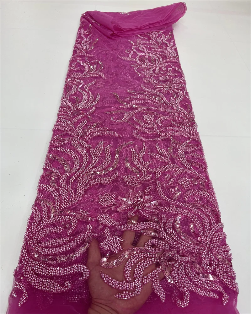 African Sequins Beaded Lace Fabrics 2023 High Quality Sequence Embroidery French Nigerian Lace Fabric For Wedding Sewing pgc african lace fabric embroidery latest nigerian french handmade beaded lace fabrics wedding bridal materials sewing ly084 5