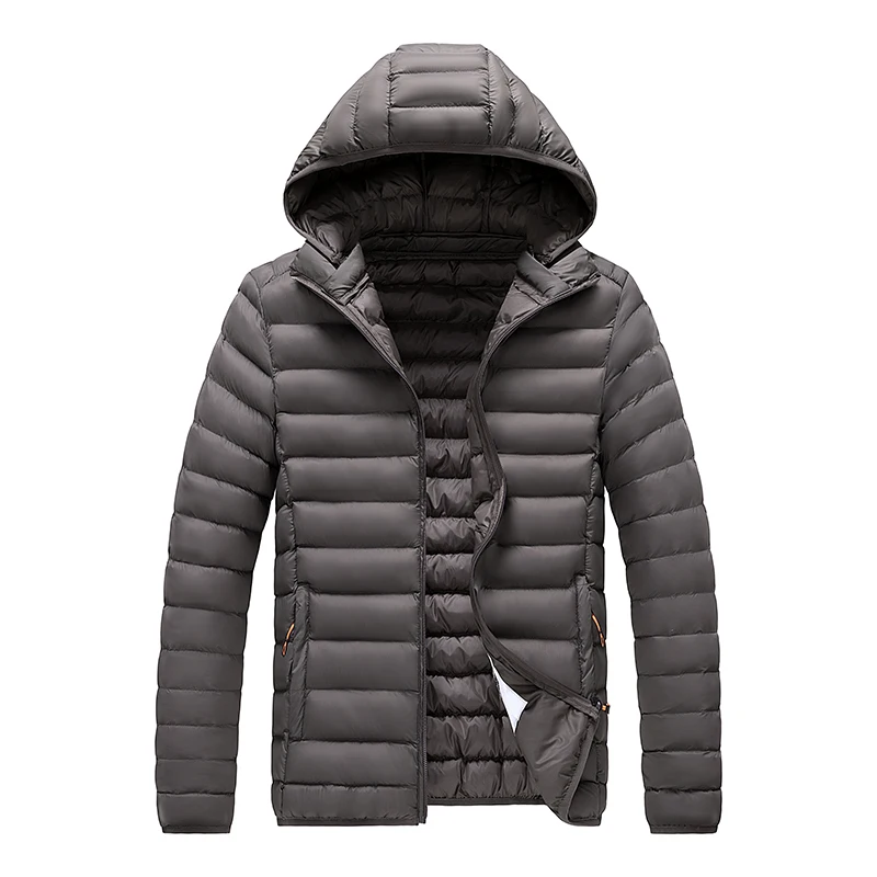 2024 New Men's Lightweight Padded Jackets Autumn Spring Warm Demi-season Hooded Zip-up Parka Black Big Size Coat Male Outerwear