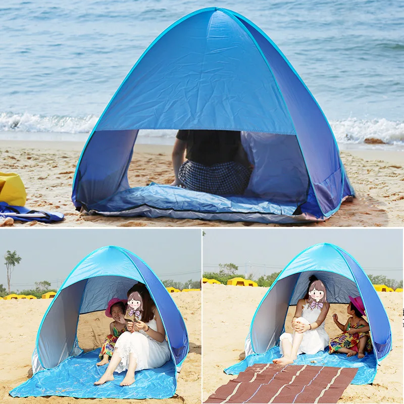 2-3Persons Pop Up Beach Tent Automatic Quickly Open Outdoor Camping Tour UV50+ Portable Ultralight Sunscreen with Extended Mat
