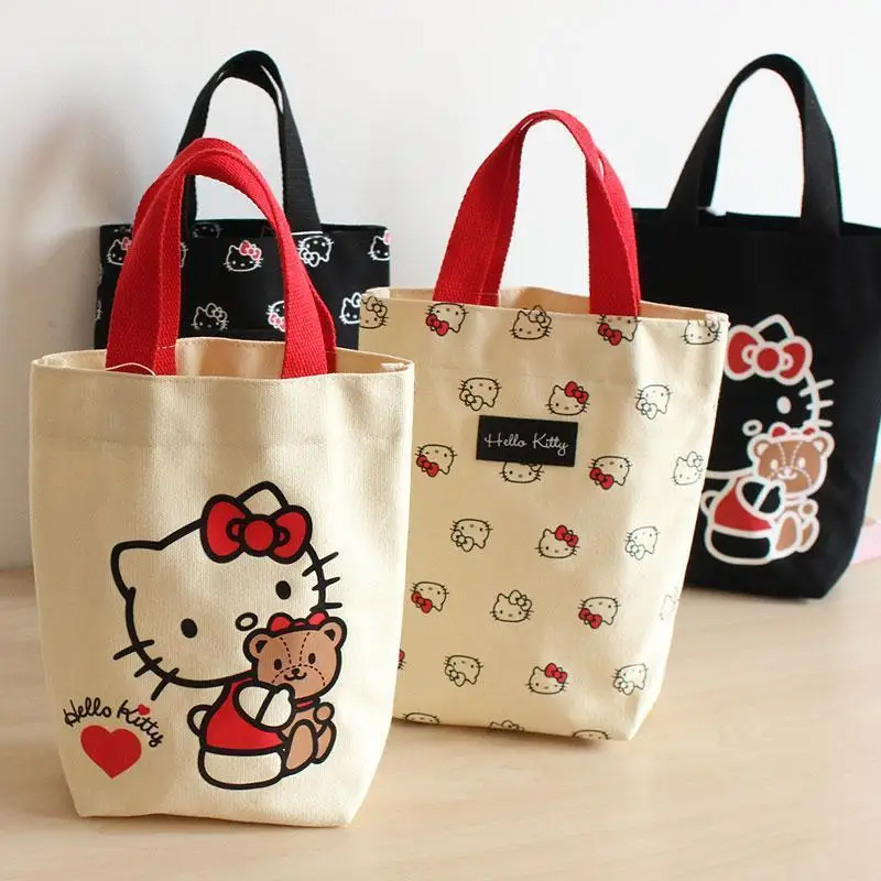 Creative Sanrio Hello Kitty Handbags Hello Kitty Y2K Canvas Bags Water Cup Bags Cute Tote Bucket Shaped Portable Bento Bag sanrio hello kitty pattern bag lightweight large capacity satchel bag trendy lunch bag for work portable travel camping supplies