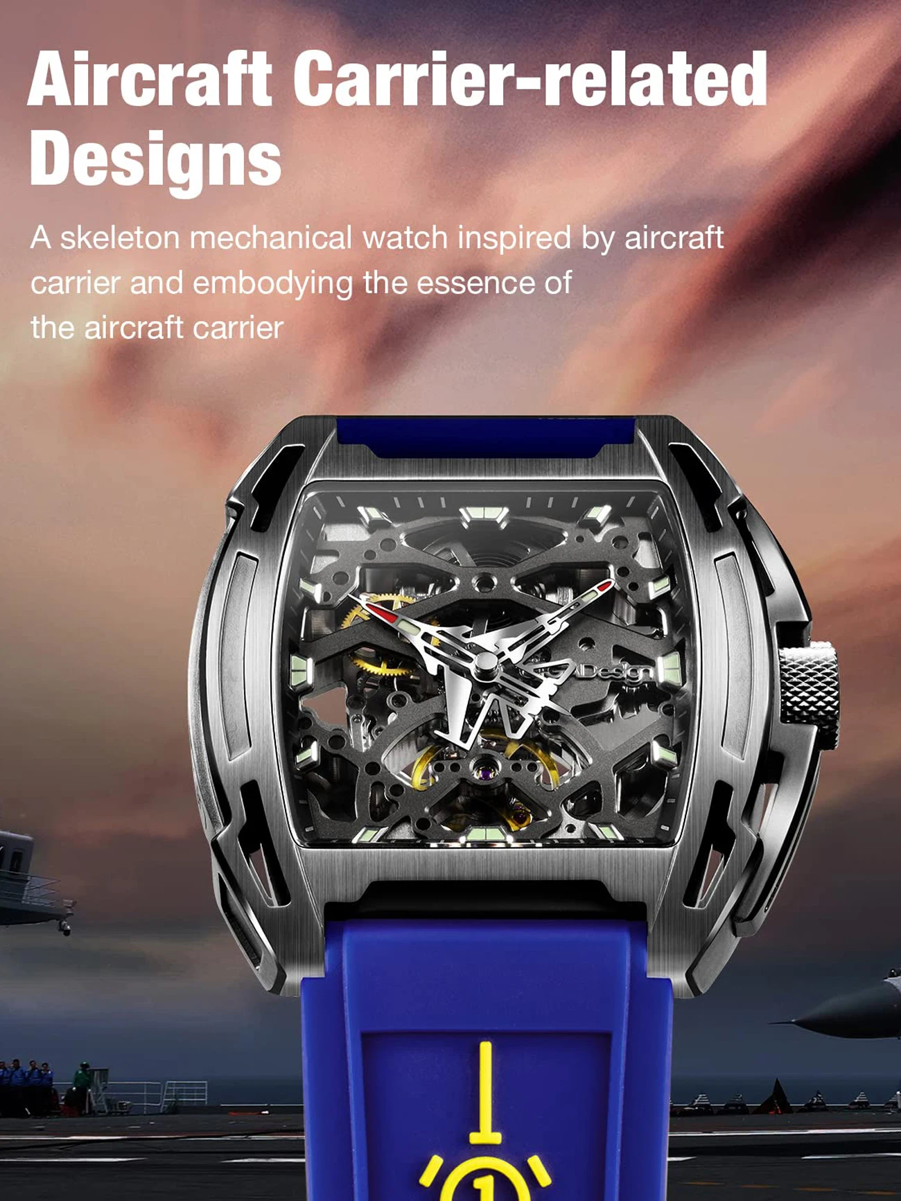 CIGA Design Mechanical Titanium Watch Men Z Series Automatic Movement Luminous Skeleton Wristwatches Silicone Strap Timepiece