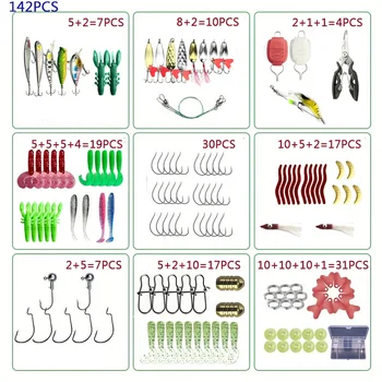 Fishing Lure Set 18/21/59/142pcs Mixed VIB Lure Kit Soft Lure Minnow Popper Hooks All Fishing Accessory Fresh Water 2