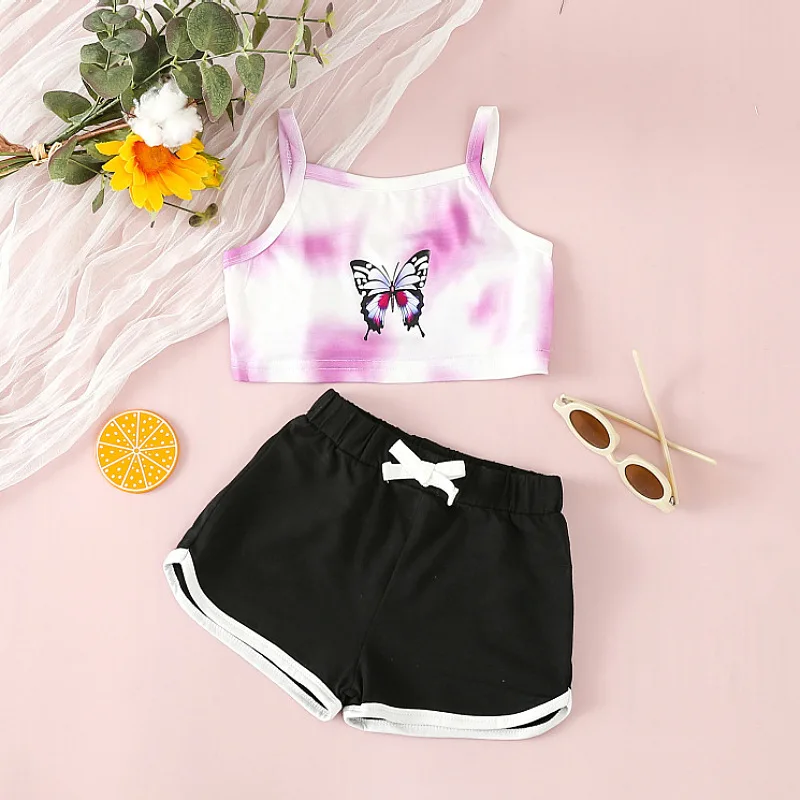 

Summer Girls Suits Candy Baby Vest Breathable Cotton Suspender Tank Top Shorts Children's Two-piece Set
