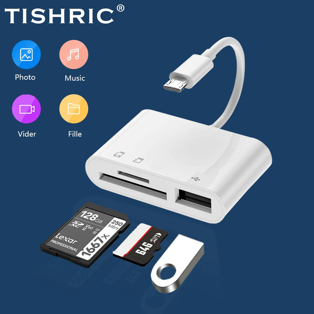 TISHRIC 안드로이드 마이크로 USB 카드 리더, 외부 U 디스크, 마이크로 SD TF 메모리 카드 어댑터, 플래시 드라이브, 스마트 메모리 카드, 3 in 1