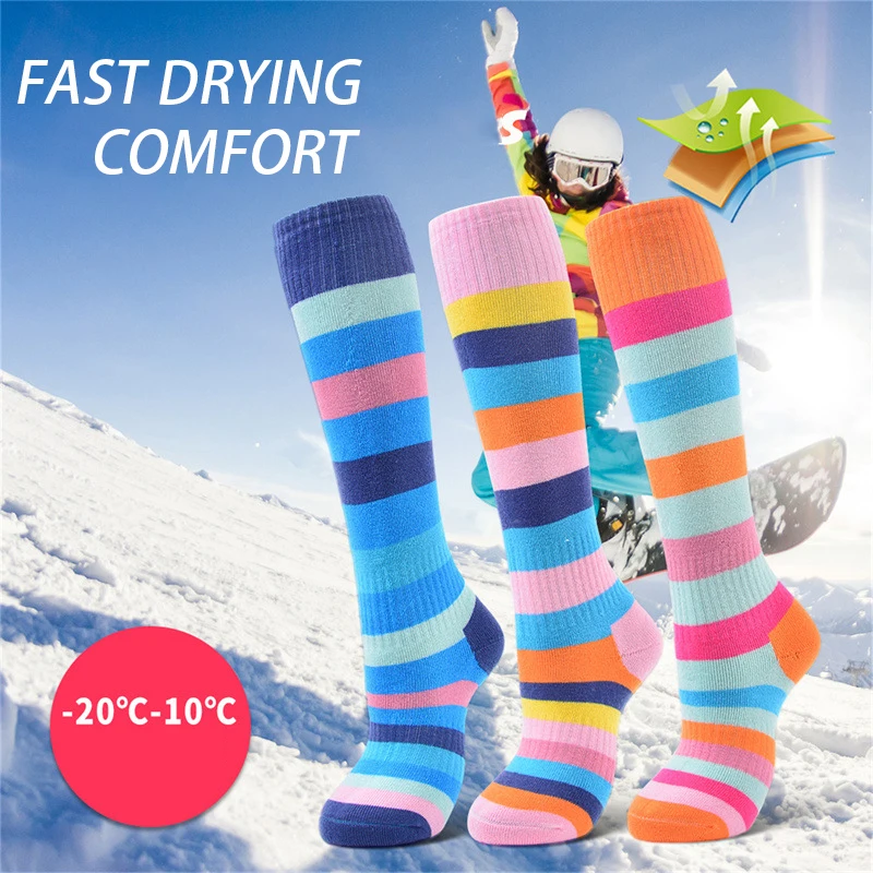 We-fans Children Ski Socks Non-slip Cuff High Elastic Keep Warm Thermal Socks Boys Girls Thick Warm Snowboarding Sock For Winter
