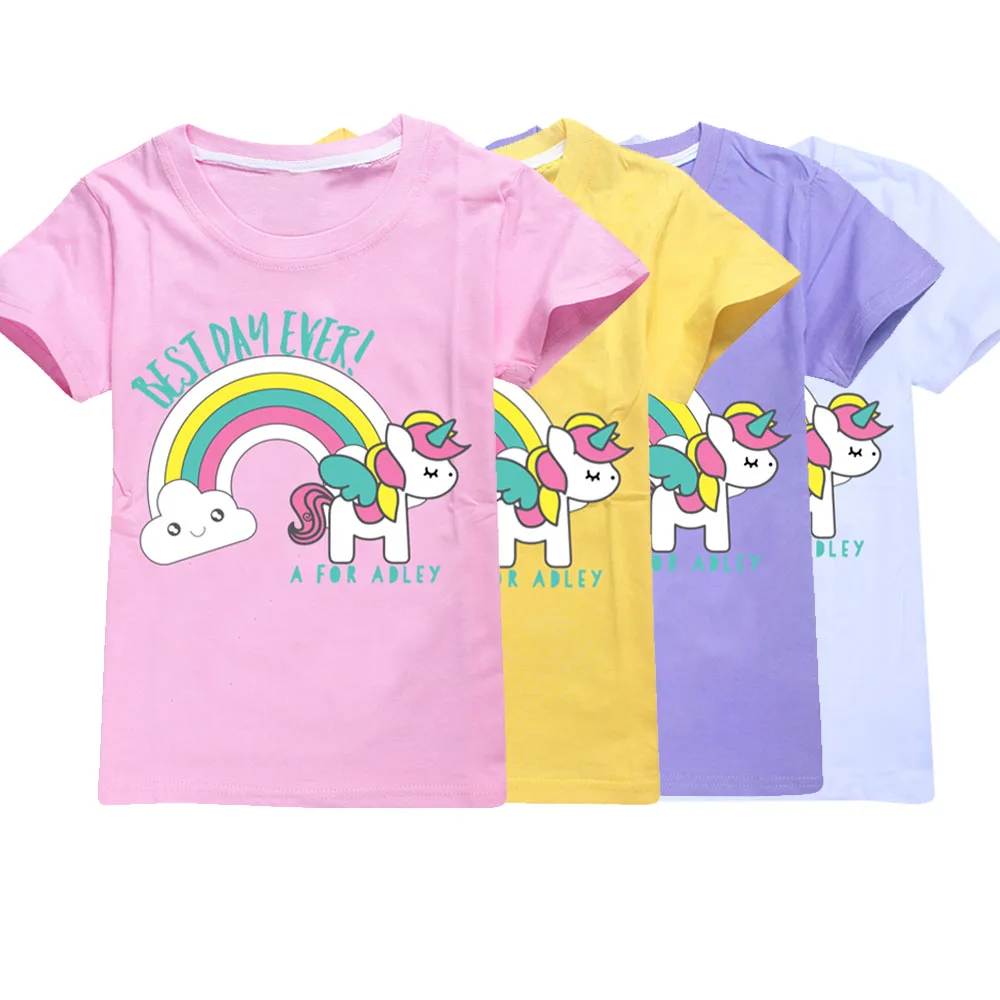 

A for adley T Shirts for Kids Girls Summer Cartoon Print Tops Children's Clothing Toddler Baby Birthday Clothes Boys T-shirts