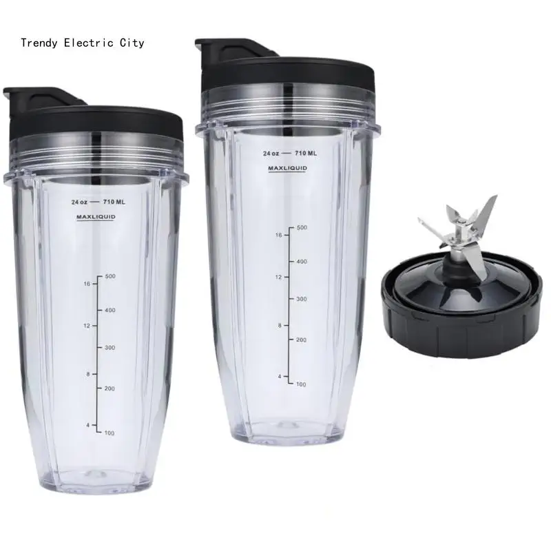 

R9CD 24oz Blender Cups and 7 Fins for Ninja BL480 with Sip and Seal Lids