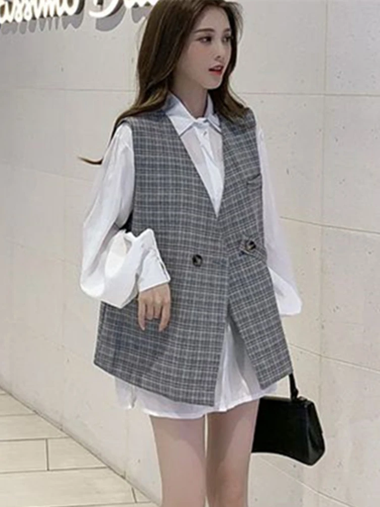 

Sleeveless Plaid Vest for Women, Casual Loose Jacket, Spring and Autumn, 2023