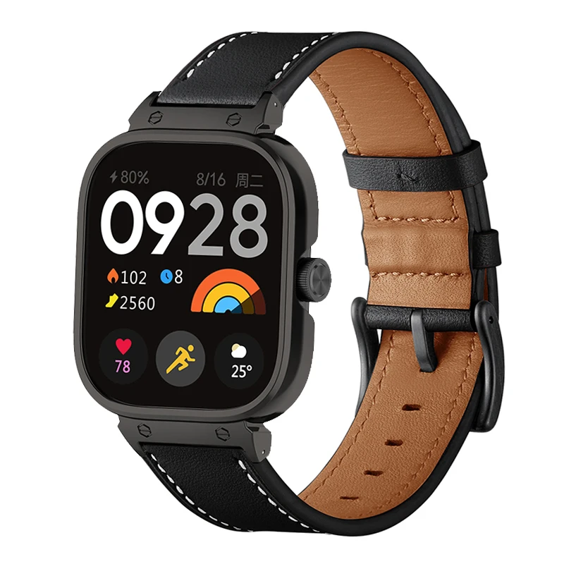 

Leather Strap+Metal Case Protector for Redmi Watch 4 Watchband belt for redmi watch 4 Bracelets Cover for redmiwatch 4 Wristband