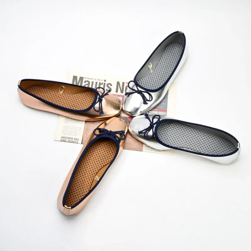 Square Toe Women Ballet Shoes Fashion Bowtie Soft Sole Leather Loafers Woman Slip on Spring Summer Shallow Women's Flats Shoes