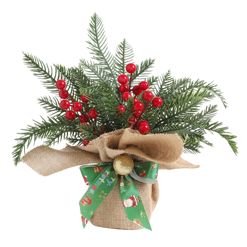 Árbol de navidad artificial de mesa con piñas y bayas rojas_voghion.com