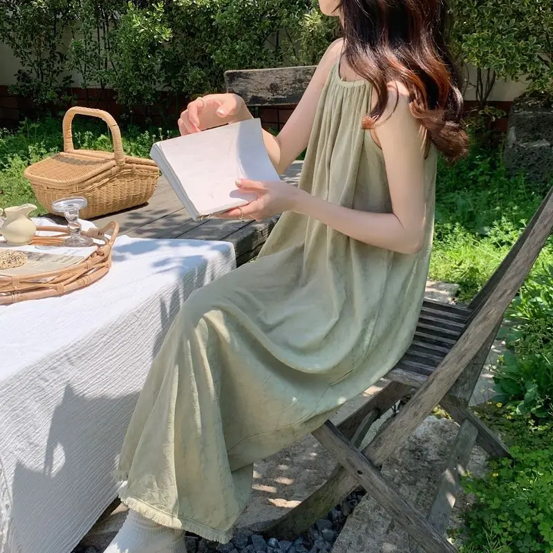 

Новая китайская Пижама, женская летняя ночная рубашка, пижама в простом стиле, женская летняя длинная юбка, домашняя одежда, можно носить на улице