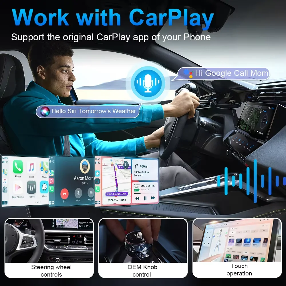 Dongle CarPlay wireless 2in1 Adattatore automatico Android wireless AI Smart Box Sistemi intelligenti per auto per auto con CarPlay cablato - Image 4