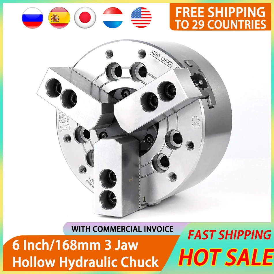 6 Inch 168mm Hollow Hydraulic Power Chuck 3 Jaw Oil Pressure For Mechanical CNC Lathes With A5 Flange High Precision |