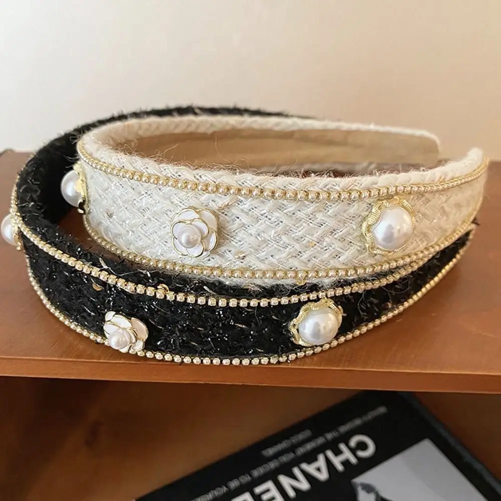 

Korean Vintage Camellia Flower Pearl Headband Fashion Elegant Temperament Hairband for Women Hair Accessories