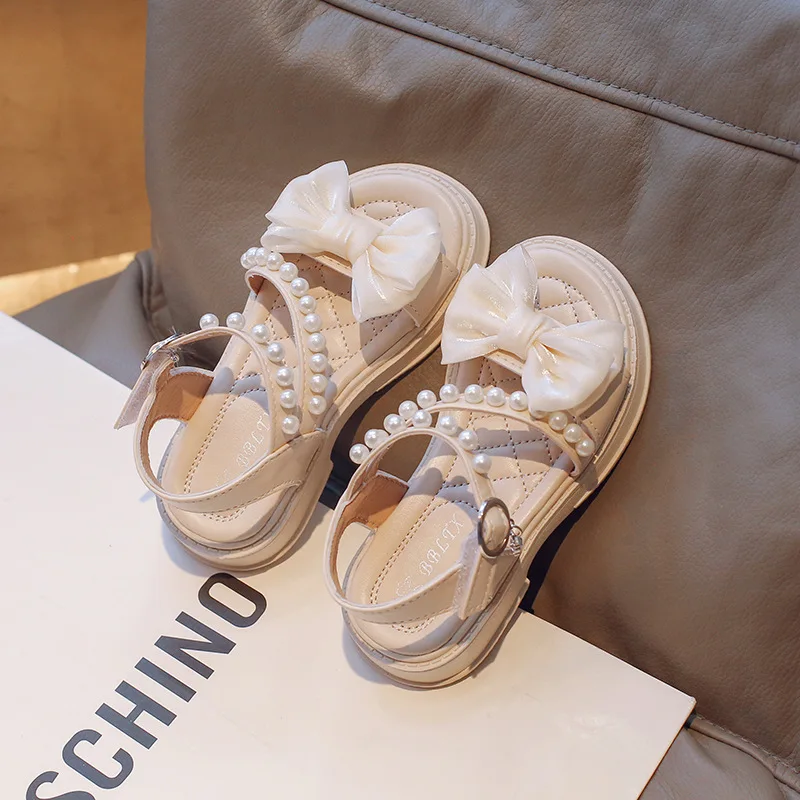 

Summer Girls Sandals 2023 Beaded Fashion Lace Bow Sandals Girl Children's Shoe for Girl Beach Breathable Princess Baby Sandal