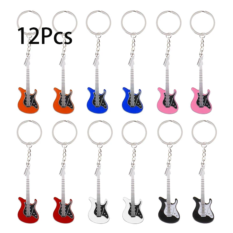 

12Pcs Guitar Keychain Musical Instrument Key Ring Creative Key Holder Collectible Keyring Charm Pendant Music Lover Gifts