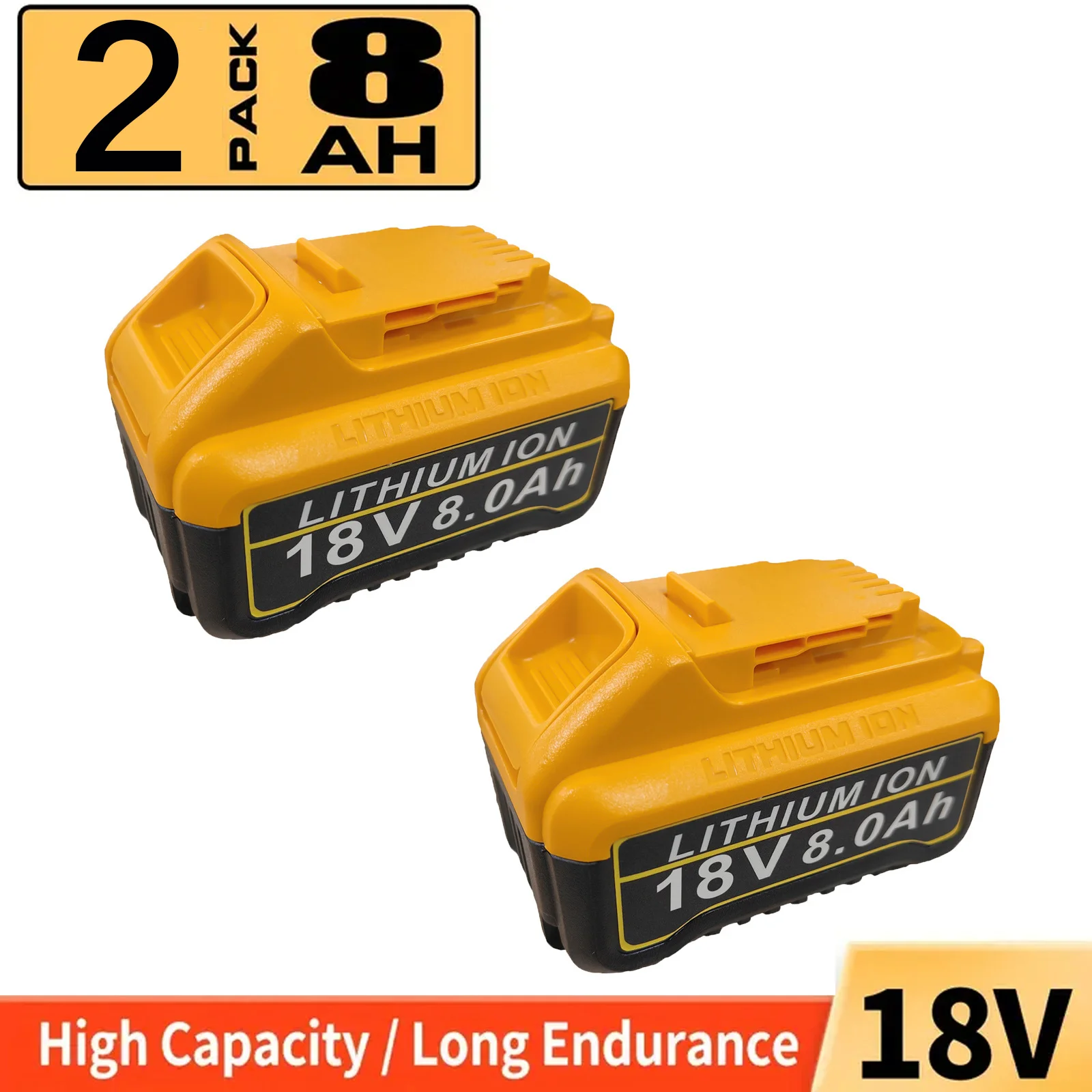 Zestaw 2 sztuk akumulatorów zamiennych 8.0Ah 18V DCB-184 do Dewal, kompatybilne z akumulatorami Dewal 18V DCB184 DCB180 DCB181 DCB182 DCB183 DCB184B-XJ DCB185
