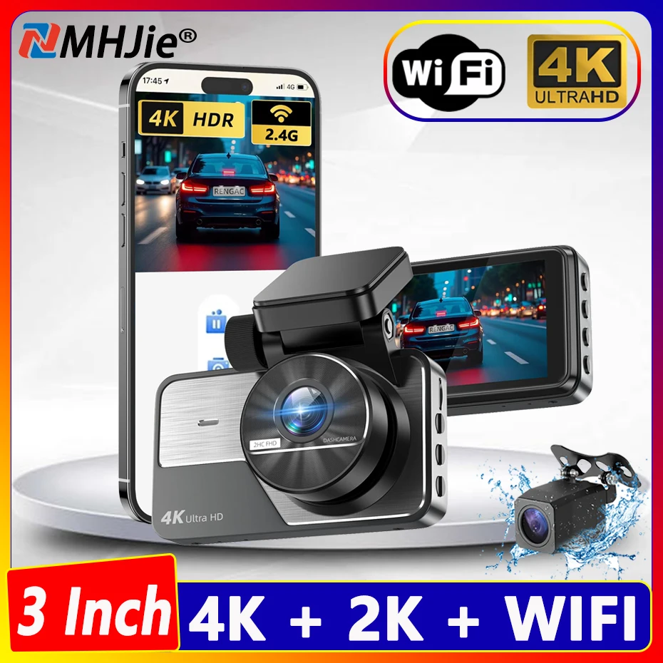 WIFI Dash Cam Front and Rear: 4K+2K FHD Dual Dash Camera for Cars, Car Camera 3" IPS Screen, UHD 2160P Night Vision,App Control