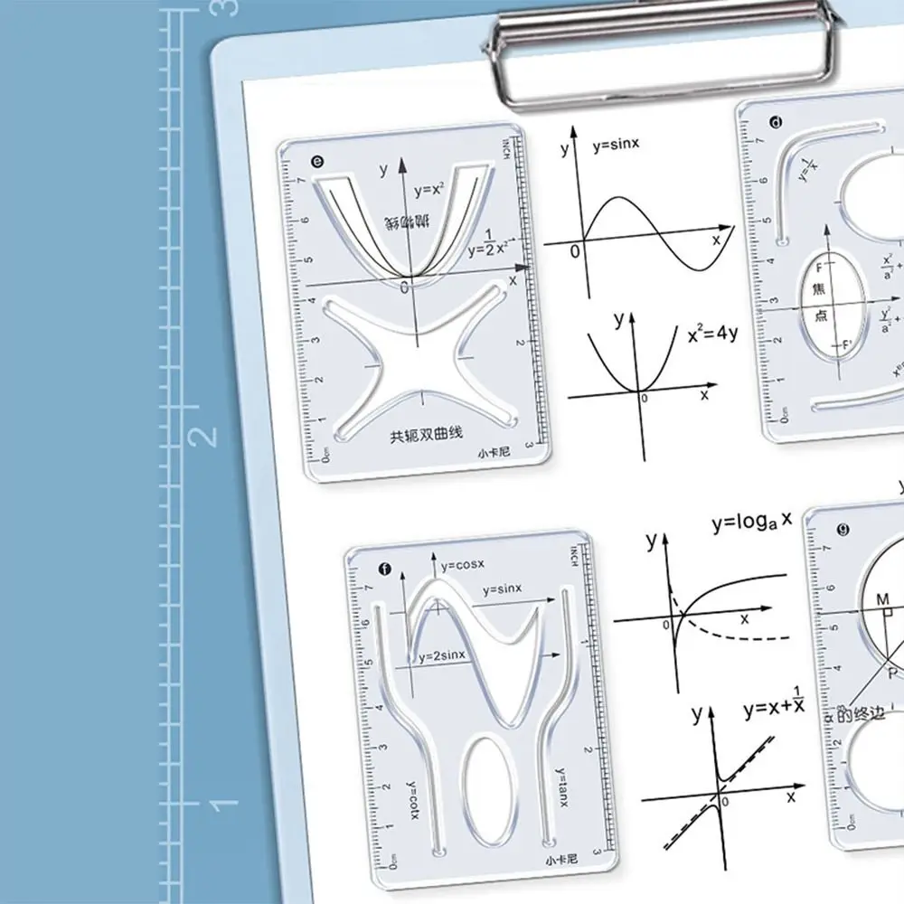 8Pcs Multi-function Geometric Drawing Ruler Mathematics Function Ruler Protractor Learning Measuring Tools Student Stationery