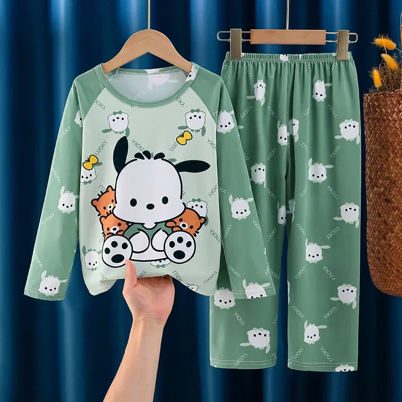 Autumn Kawaii Miniso Children Milk Silk Pajamas Sets Girl Boy Sleepwear Korean Kids Homewear Clothes Cute Anime Loungewear pajamas sets