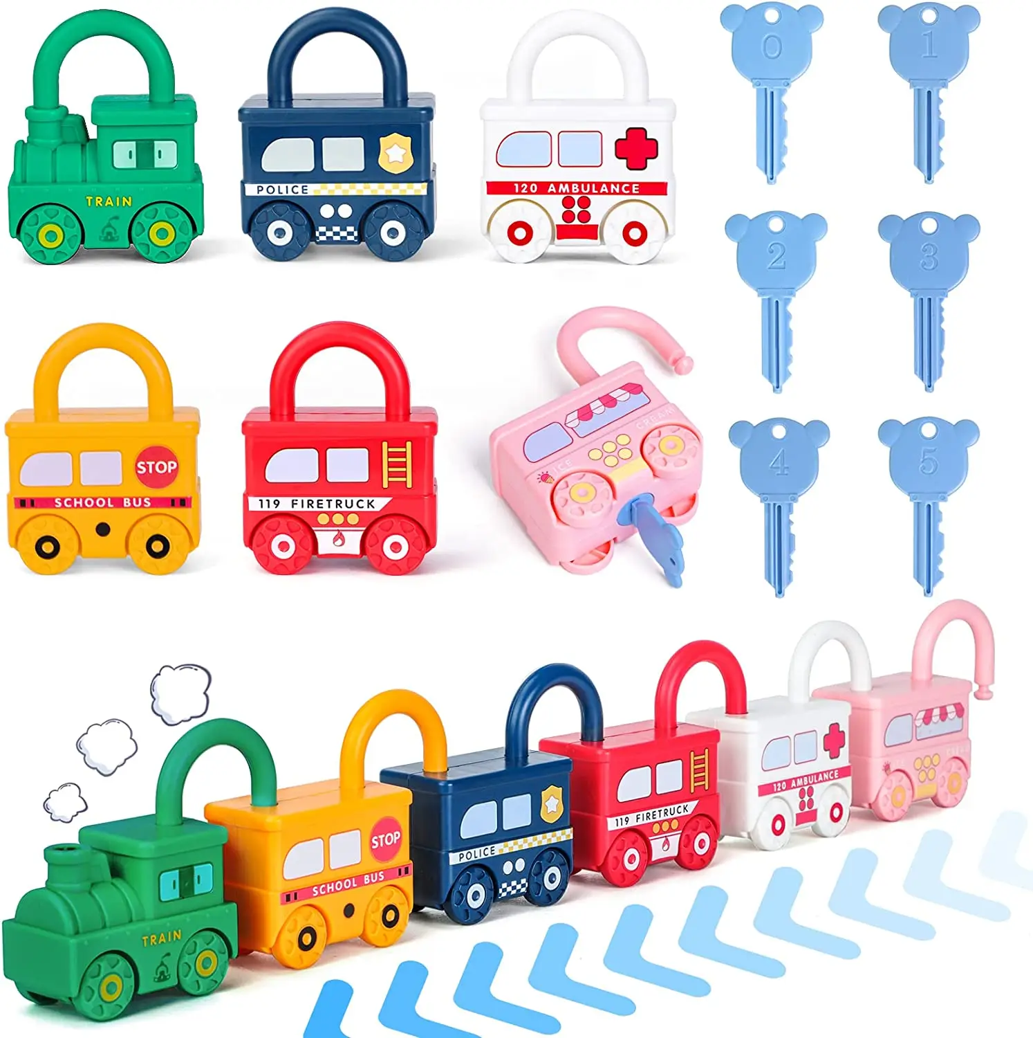 

Children Learning Locks with Keys Numbers Matching Counting Montessori Educational Toys Toddlers Sensory Unlock Car Toys Gifts