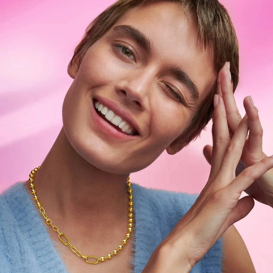 New Women's High Quality 925 Sterling Silver Light Luxury Pearl Logo ME Metal Bead Ring Chain Necklace DIY Fashion Charm Jewelry