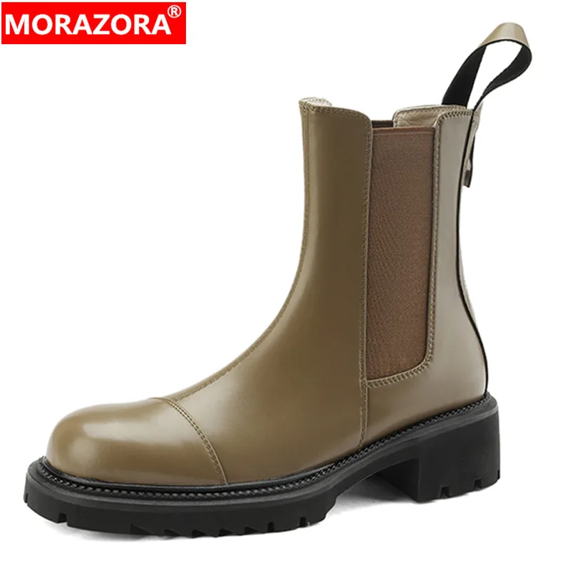 

MORAZORA 2024 New Sheepskin Winter Women Boots Square Med Heels Ankle Boots Zipper Ladies Mixed Colors Boots