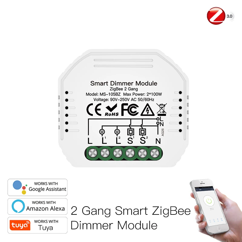 

NH-MS105BZ Indoor intelligent dimmer 2 Gang Smart ZigBee Dimmer Module