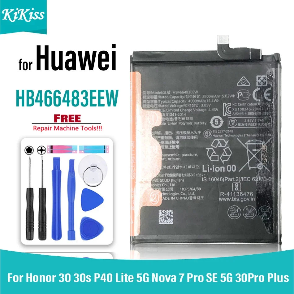 

High Quality 4000mAh HB466483EEW for Huawei P40 Lite 5G Nova 7 Pro SE 5G Honor 30 30s 30Pro Pro Plus Cell Phone Battery