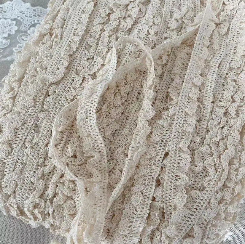 5 Meters Elastic Cotton Lace Trims Stretch Cotton Beige Lace Ribbon DIY Patchwork Handmade Sewing Hometexile Material 1.5CM