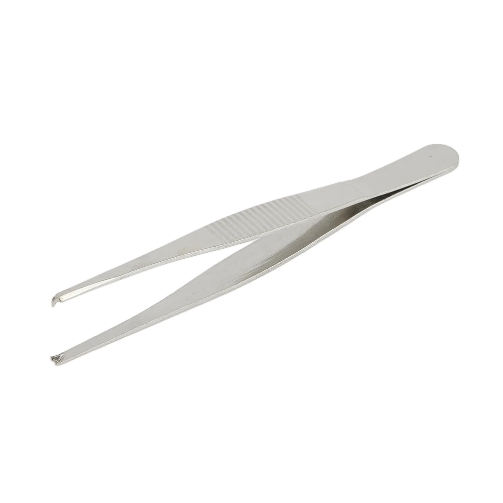 5Inch Stainless Steel Toothed Tweezers Home Tissue Tweezers Precise Grip Hook Head Heat Resistant Repairing Twwezer Hand Tools phone repair tweezers,tweezer tool,precision tweezers