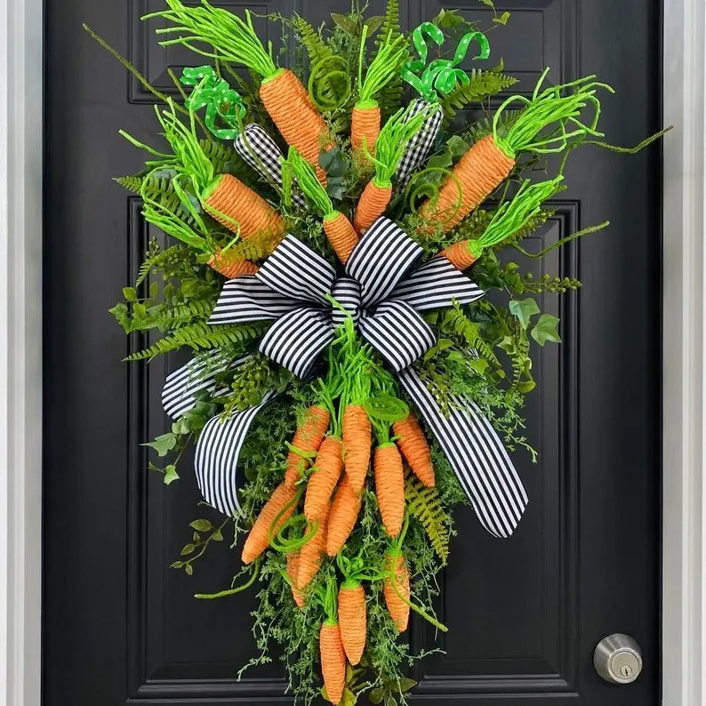 

50cm Bunny Easter Carrot Wreath Door Wall Hanging Pendants Festival Plant Rattan Garland Happy Easter Day Party Decor For Home
