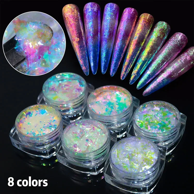 1 Box Nail powder Nail glitter Nail flakes 3D Irregular Aurora Nail Glitter Flakes Nail Chunky Sequins Holographic Opal Powder for Manicure Nails Accessories