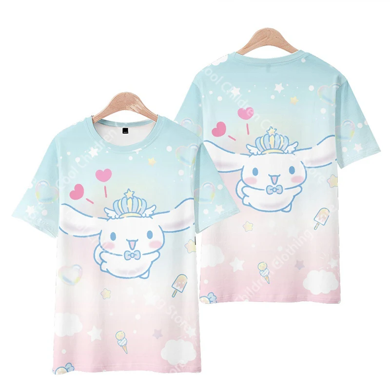 Summer Kawaii Cinnamoroll T-shirt Boy Girl 2024 Children's Cartoon 3D Anime Pattern Children's Girls Boys Fashion Short Sleeves 3