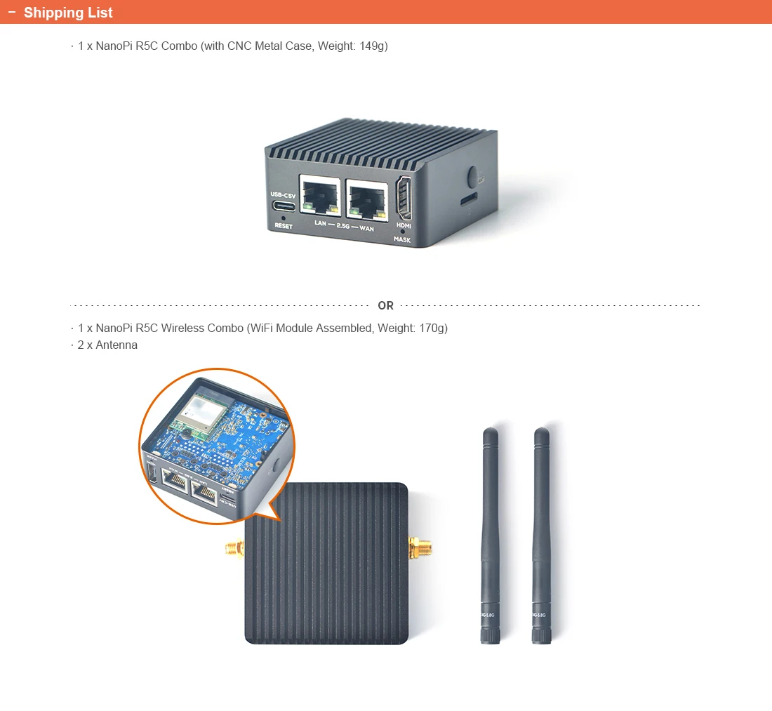 NanoPi R5C Rockchip RK3568B2 A55 Dual 2.5G Ethernet Port Support M.2 WiFi Module